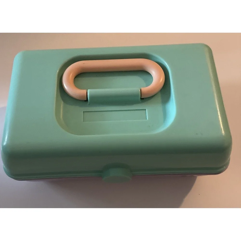 Vintage CABOODLES Small Makeup Case Mini Size Purple Teal White 9
